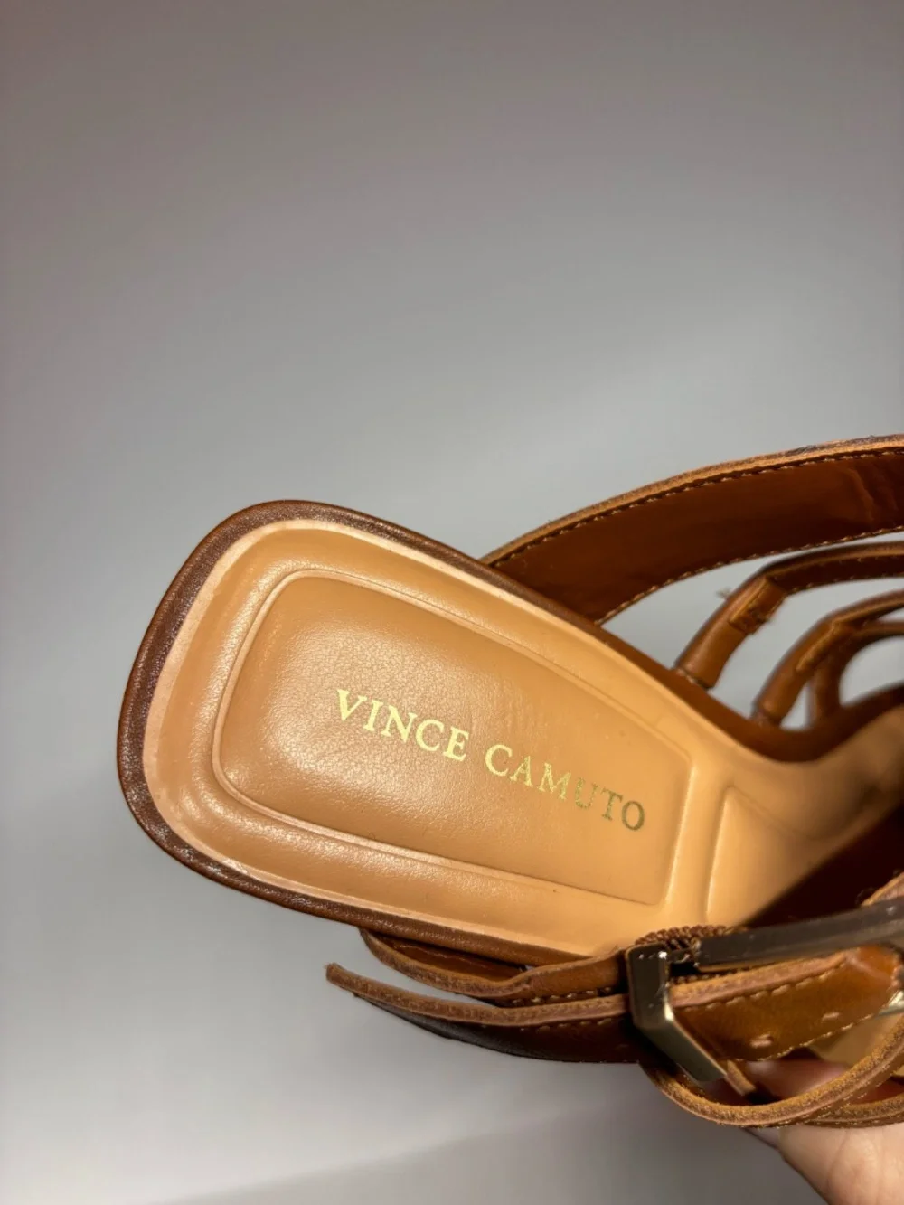 Vince Camuto Cognac Brown Gladiator Block Heel Sandals Buckle Strap Heels Size 6